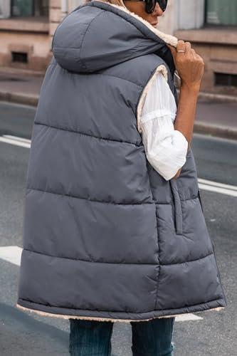 PRETTYGARDEN Women's Winter Reversible Fleece Long Vests - color: Grey Blue, size: Medium