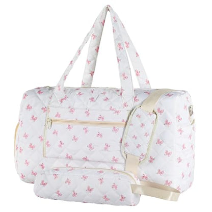 Quilted Duffle Bag for Women, Bow Print Weekender Overnight Travel Bag - color: Small Dot Print