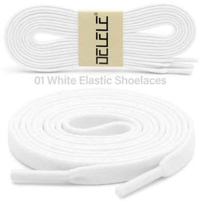 DELELE Flat Elastic Shoe Laces: Stretch Shoelaces for Sneakers 2 Pairs - color: 01 White, size: 43 Inch (110cm)