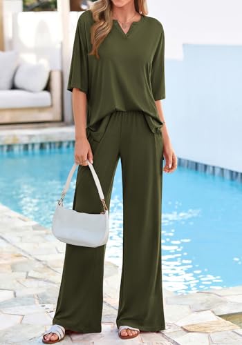 KIRUNDO Two Piece Sets for Women 2026 Summer Lounge Set - color: Army Green, size: Medium