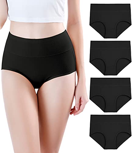 wirarpa Women's Modal Underwear Soft High Waist Briefs Ladies Panties 4 Pack - color: Black, size: Small