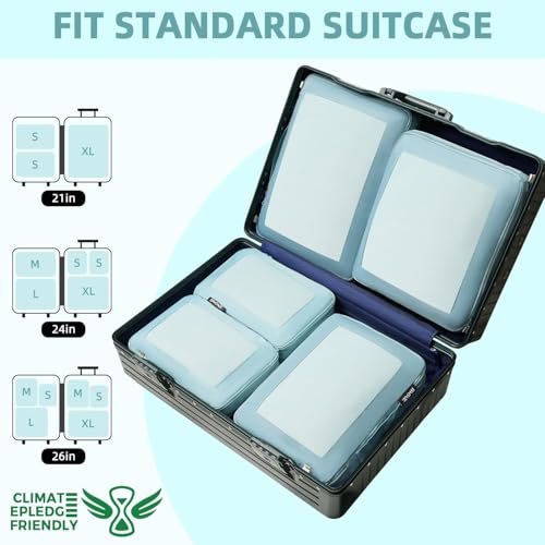 BAGAIL 4 Set/6 Set/8 Set Compression Packing Cubes Travel Accessories Expandable Packing Organizers (Square Mesh, 06-Dusty Blue) - color: 06-Dusty Blue, style: Square Mesh
