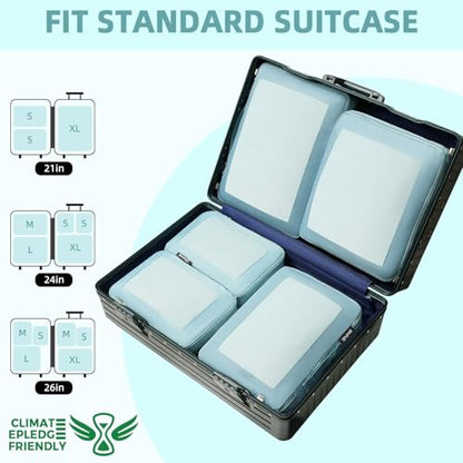 BAGAIL 4 Set/6 Set/8 Set Compression Packing Cubes Travel Accessories Expandable Packing Organizers (Square Mesh, 06-Dusty Blue) - color: 06-Dusty Blue, style: Square Mesh