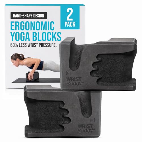 WRISTBuddy® Yoga Blocks 2 Pack, High Density Non-Slip, Hand-Shaped Design - color: Black