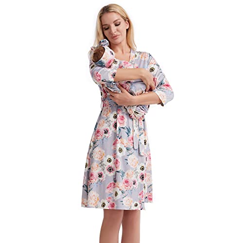 Galabloomer Maternity Robe and Receiving Blanket, Matching Mommy Labor Robe - color: Gray, size: Small