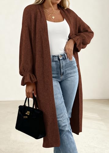 KIRUNDO Long Cardigans for Women Oversized Open Front Coats - color: Brown, size: Large