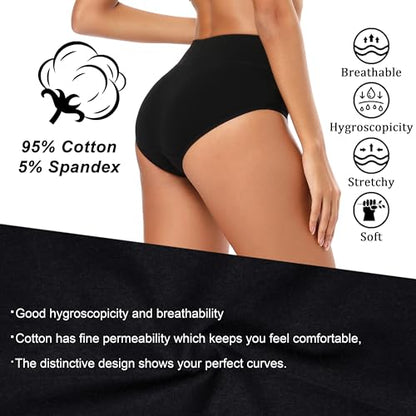 Molasus Women's Cotton Underwear High Waisted Full Coverage Ladies Panties (Regular & Plus Size) - color: Black, size: Small