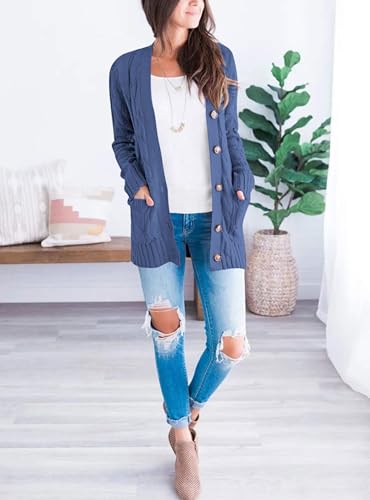 PRETTYGARDEN Women's Cable Knit Cardigan Sweaters Fall - color: Blue Grey, size: X-Large