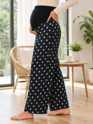 Yousify Womens Maternity Pants Casual Wide Leg Pregnancy Trousers - color: Wave Point Black, size: X-Large