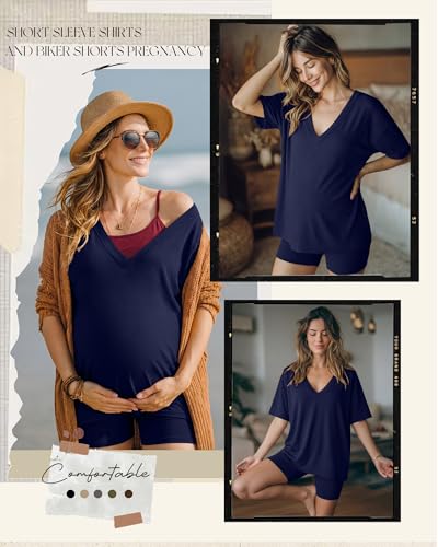 Women's 2 Piece Maternity Oversized Set - color: Navy Blue, size: Medium