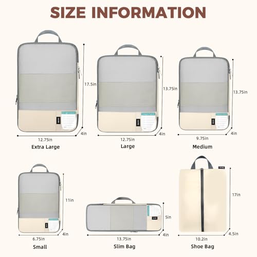 BAGAIL Lightweight Compression Packing Cubes for Travel, 6 Set, Beige - color: Beige