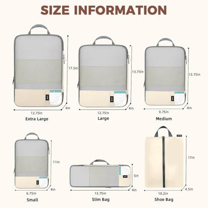 BAGAIL Lightweight Compression Packing Cubes for Travel, 6 Set, Beige - color: Beige