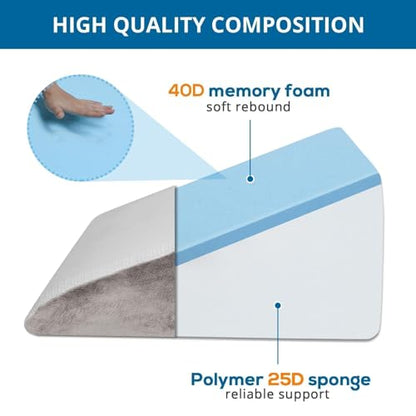 Sasttie Wedge Pillow 24x24x12 inch, Memory Foam Bed Wedge, Solid Warm Gray - color: Solid Warm Gray, size: 24x24x12 inch