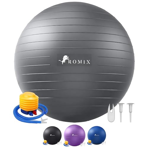 ROMIX Exercise Ball, Anti-Burst Yoga and Birthing Ball with Pump, Home Use - color: Silver