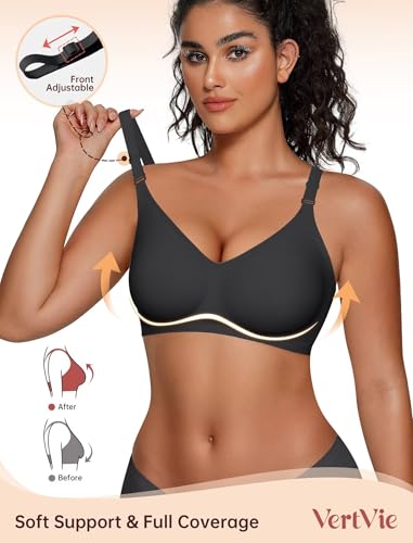 Vertvie Jelly Bra No Underwire Seamless Push Up Full Coverage - color: Black+brown, size: Medium
