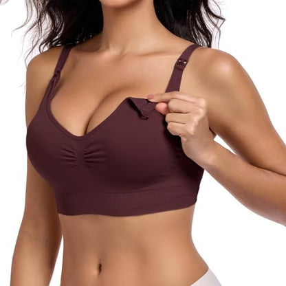 Women’s Seamless Nursing Bra Wireless Maternity Bra 5 Pack - color: Black/Burgundy/Skin/Pink/Light Grey, size: Large