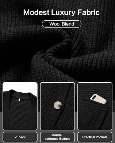 OUGES Women's Wool Blend Chunky Oversized Cardigan Soft Knit Button Down Sweater with Pockets 2026 - color: Black, size: Large