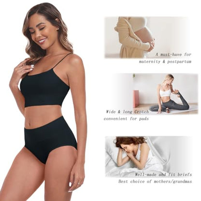 IWOLLENCE Womens Cotton Postpartum Underwear High Waisted Full Coverage Panties Plus Size & Regular - color: Black-5pack, size: Large