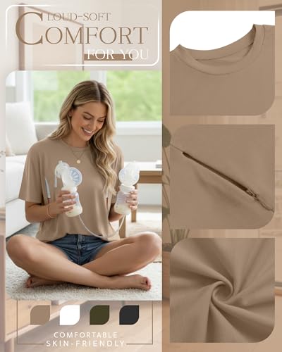 4 Pack Nursing Breastfeeding Shirts - color: Khaki, White, Army Green, Black, size: Large