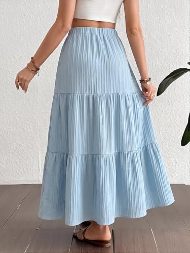 MakeMeChic Women's Maternity Ruffle Maxi Skirt - color: Blue Solid, size: X-Large