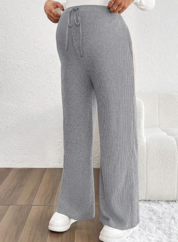 BLENCOT Maternity Pants Casual Stretchy Wide Leg Pregnancy Trousers - color: Grey, size: Medium