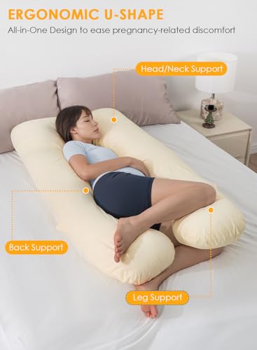 QUEEN ROSE Cotton Pregnancy Pillow, U Shaped Maternity Body Pillow, Yellow - color: Yellow
