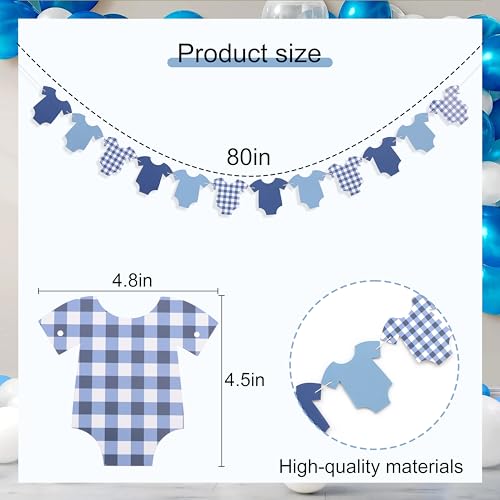 Blue Bodysuit Banner,Baby Shower Decoration Gingham Banner - color: Navy