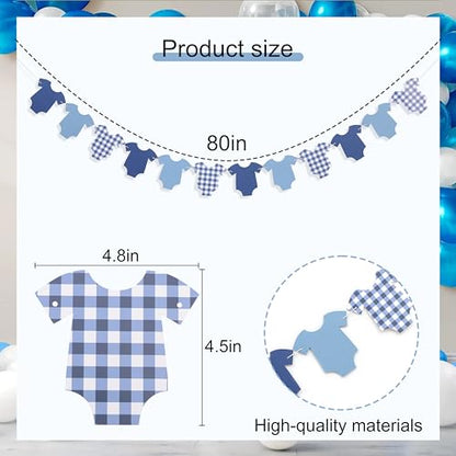 Blue Bodysuit Banner,Baby Shower Decoration Gingham Banner - color: Navy