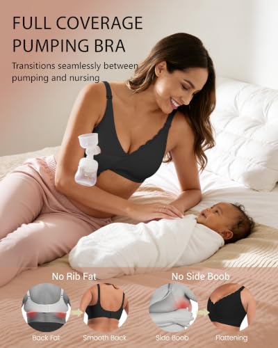 Vinfact Pumping Bra Hands Free-No Underwire Full Coverage Seamless Every Day Bra Holding & Breast Pump Bra - color: Black, size: X-Large