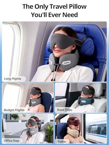 Inspireyes Travel Neck Pillow Seat Strap System, Long Flight Stable Support - color: Light Grey