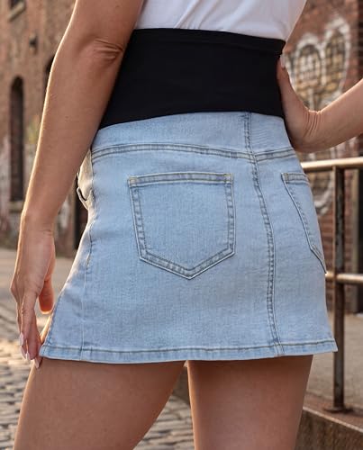 Maternity Jean Skirt Stretchy Denim Skorts - color: Light Blue, size: Medium