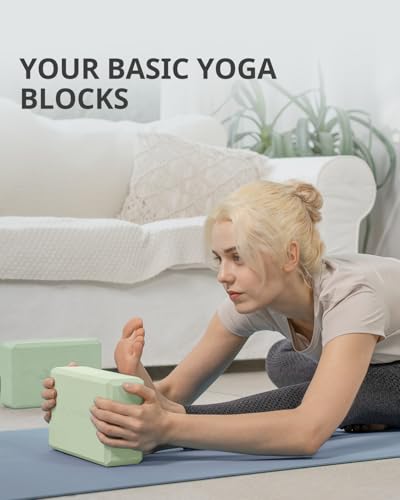 Yoga Blocks 2 Pack with Supportive Non-Slip Foam for Yoga Pilate Stretching - color: Mint Green