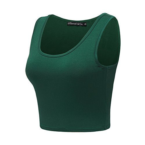 OThread & Co. Women's Basic Crop Tops Stretchy Casual Scoop Neck Sleeveless Crop Tank Top - color: Forest Green, size: Medium