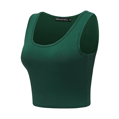 OThread & Co. Women's Basic Crop Tops Stretchy Casual Scoop Neck Sleeveless Crop Tank Top - color: Forest Green, size: Medium