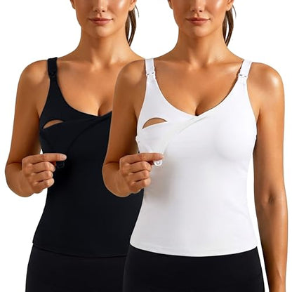 Ecavus Nursing Tank Tops with Built in Bra, Nursing Sport Bra - color: Black+white, size: XX-Large