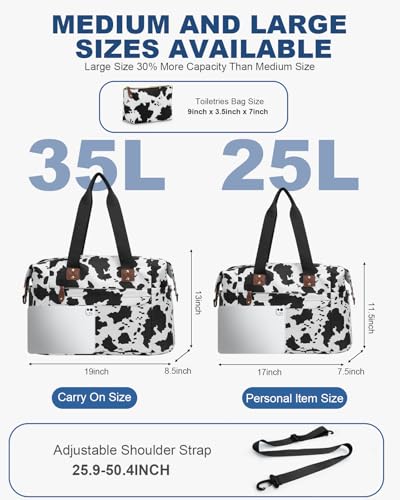 Pritent Travel Duffle Bag, Weekender Overnight Personal Item Carry On Bag - color: Cow Print, size: Medium