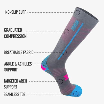 Zensah Featherweight Compression Socks for Women & Men - color: Slate/Neon Pink, size: Medium
