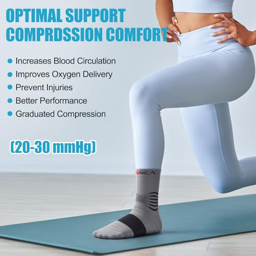 NEENCA Professional Compression Socks for Women Men Circulation, 20-30 mmHg - color: Gray Black, size: Small