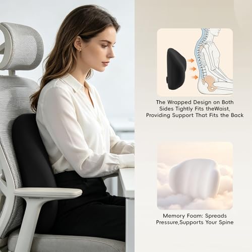 BEBAS Ergonomic Memory Foam Lumbar Support Pillow for Car & Office, Black - color: Black