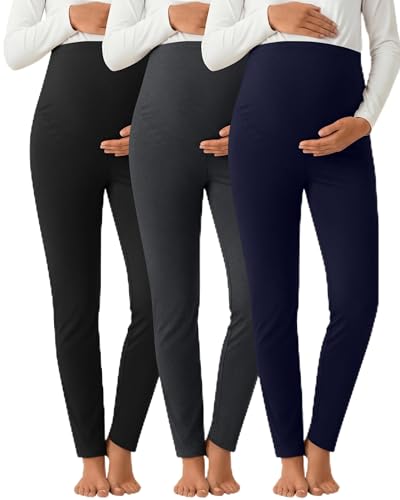 3 Pack Women's Maternity Pants Home Lounge Pajamas - color: Black, Dark Heather Gray, Navy Blue, size: Small
