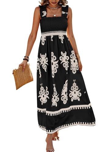 PRETTYGARDEN Women's Sleveless Boho Maxi Dress - color: Floral Black Apricot, size: Medium
