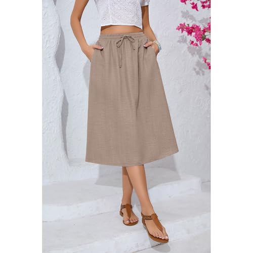 Witsmile Women's Summer Boho High Waist Pleated Flowy Midi Skirt - color: B-01 Beige, size: Large