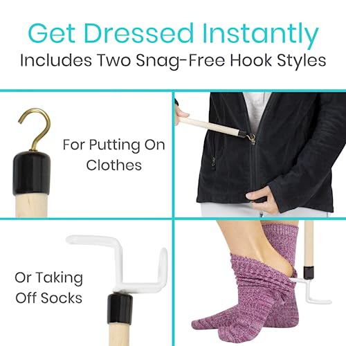 Vive Dressing Stick for Elderly (27”) - with Zipper Puller & Sock Remover