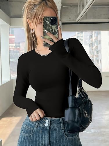 3 Pack Long Sleeve Shirts for Women Basic Crew Neck Tops Thermal T-Shirts - color: Black/Black/Black, size: Small