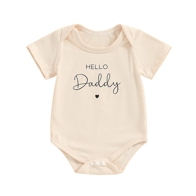 Pregnancy Announcement Baby Bodysuit Gender Neutral Romper - color: Hello Daddy-apricot, size: 0-3 Months