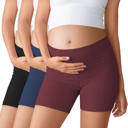 Ficerd 3 Pack Maternity Pajama Lounge Shorts - color: Burgundy, Navy Blue, Black, size: Medium
