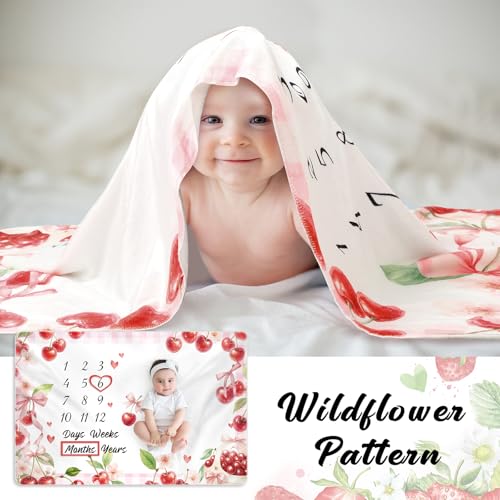 Nuanchu Cherry Baby Monthly Milestone Blanket for Baby 60"x40" - style: Cherry