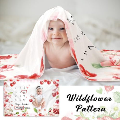 Nuanchu Cherry Baby Monthly Milestone Blanket for Baby 60"x40" - style: Cherry