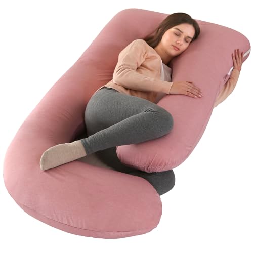 BATTOP Pregnancy Pillows for Sleeping- U Shaped Full Body Maternity Pillow, Pregnancy Pillow for Side Sleepers with Removable Cooling Cover, Supports Back, Hips, Belly & Legs (Cooling Pink) - color: Cooling Pink