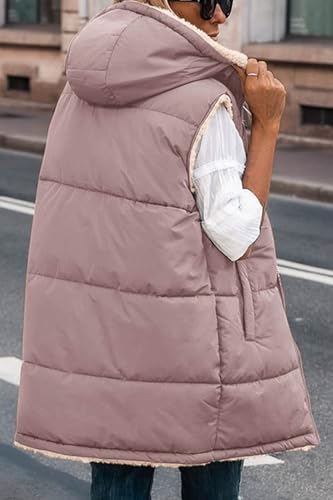 PRETTYGARDEN Women's Winter Reversible Fleece Long Vests - color: Bean Paste Pink, size: Small